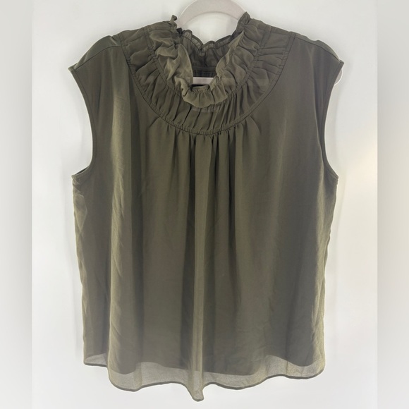 Calvin Klein Tops - Calvin Klein Dark Green Ruffle Neck Blouse